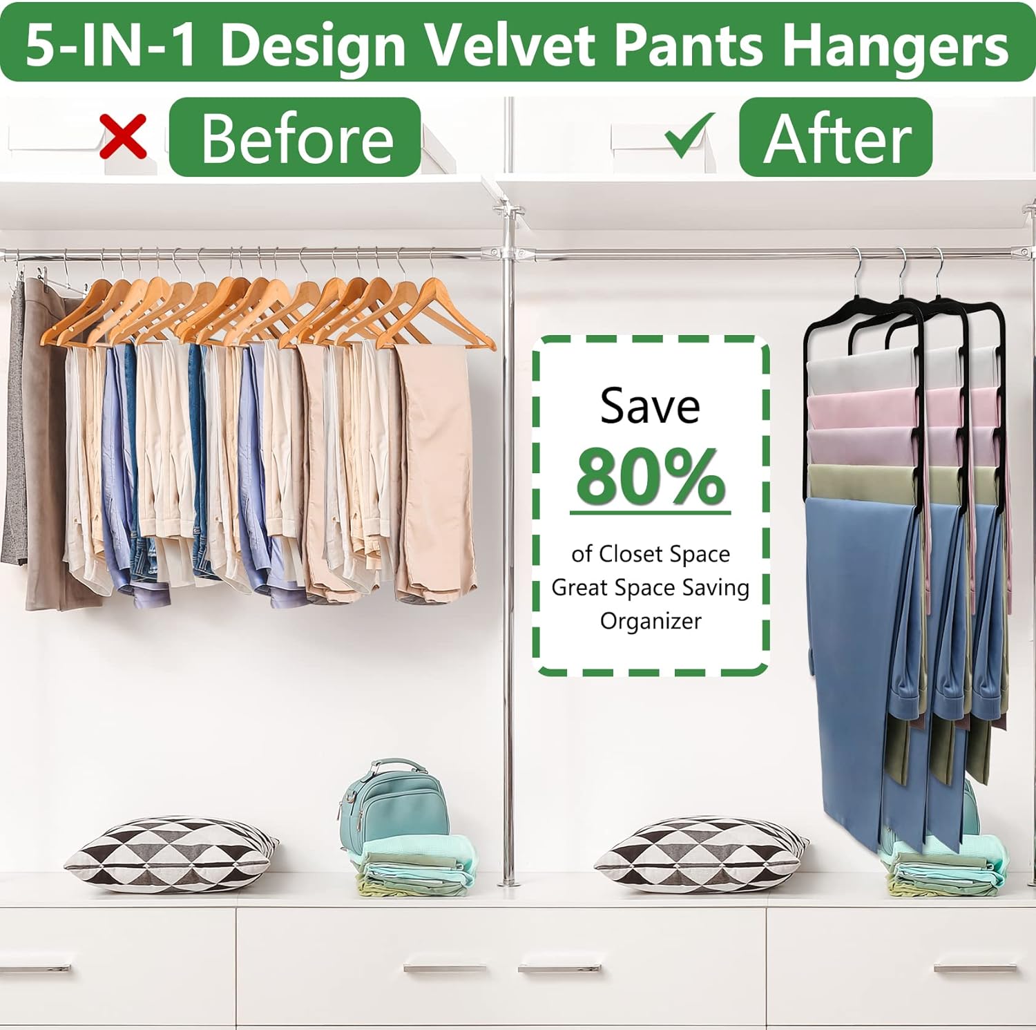 Closet Organizers and Storage.3 Pack Organization and Storage Pants-Hangers-Space-Saving.Velvet Hanger for Dorm Room for College Students Girls Boys Guys Hanging Jean Scarf - Image 2