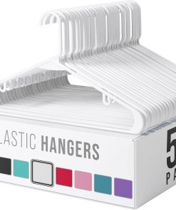 Plastic Hangers 50 Pack White - Clothes Hangers - Makes The Perfect Coat Hanger and General Space Saving Hangers for Closet and New Apartment Essentials - Percheros Ganchos para Colgar Ropa Hangars