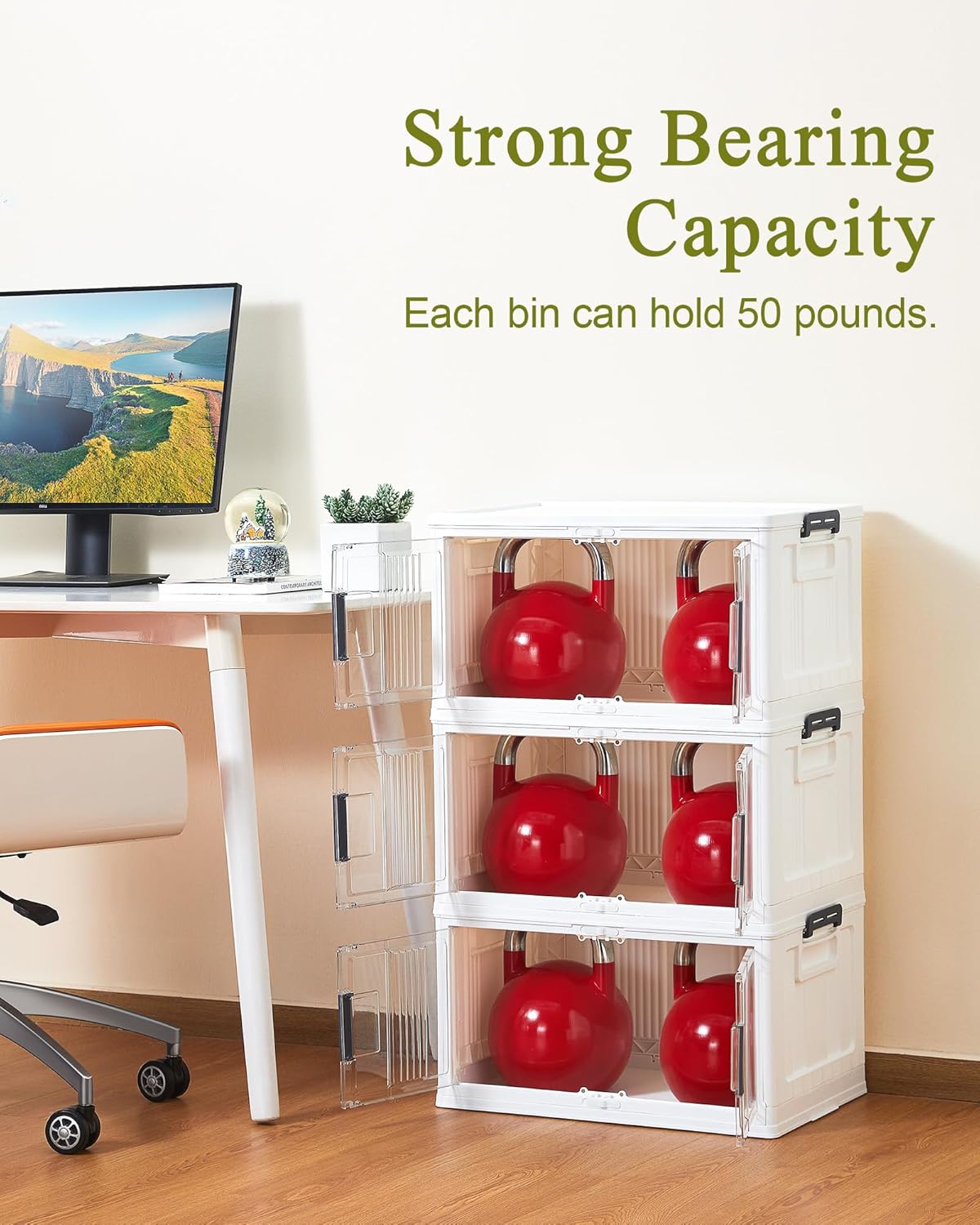 OlarHike 144QT Lockable Storage Bins with Lids - Folding Cabinet with Doors & Wheels. Collapsible Plastic Drawers for Dorm. Closets. Office. Game Day. College. Stackable Organizer. Gifts. 3 Pack - Image 8