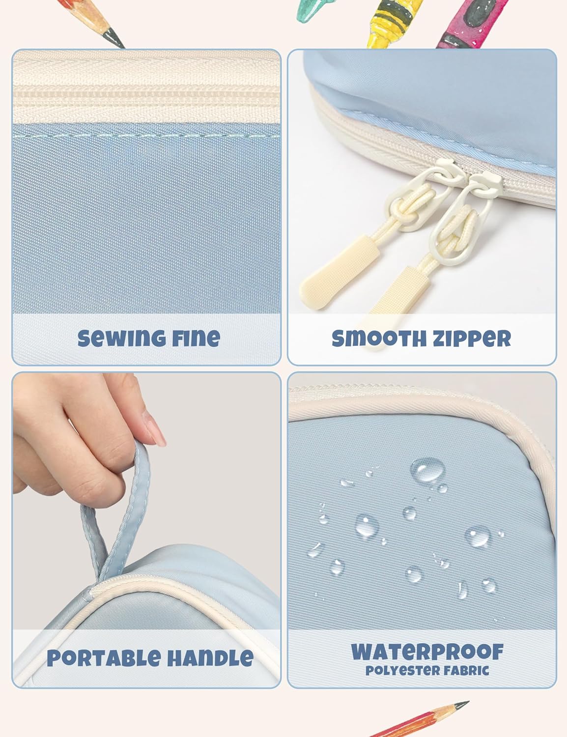 SUNEE Cute Pencil Case. Aesthetic Pen Pouch. Colored Large Pencil Bag with Zipper. Kawaii Stationery Storage and Organizer. School Supplies for Teen and Adult Girls. Blue - Image 5